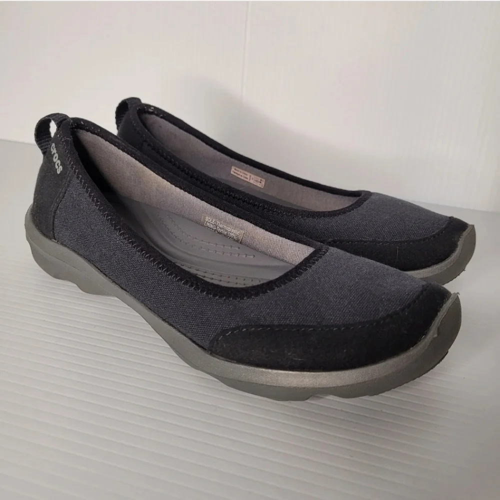 CROCS Comfort Slip On Black Shoes Size 6 Ballet Flats - Picture 3 of 9